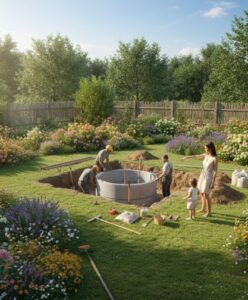 Eine Zisterne ist schwieriger zu installieren als mehrere Regentonnen Zisterne im Garten